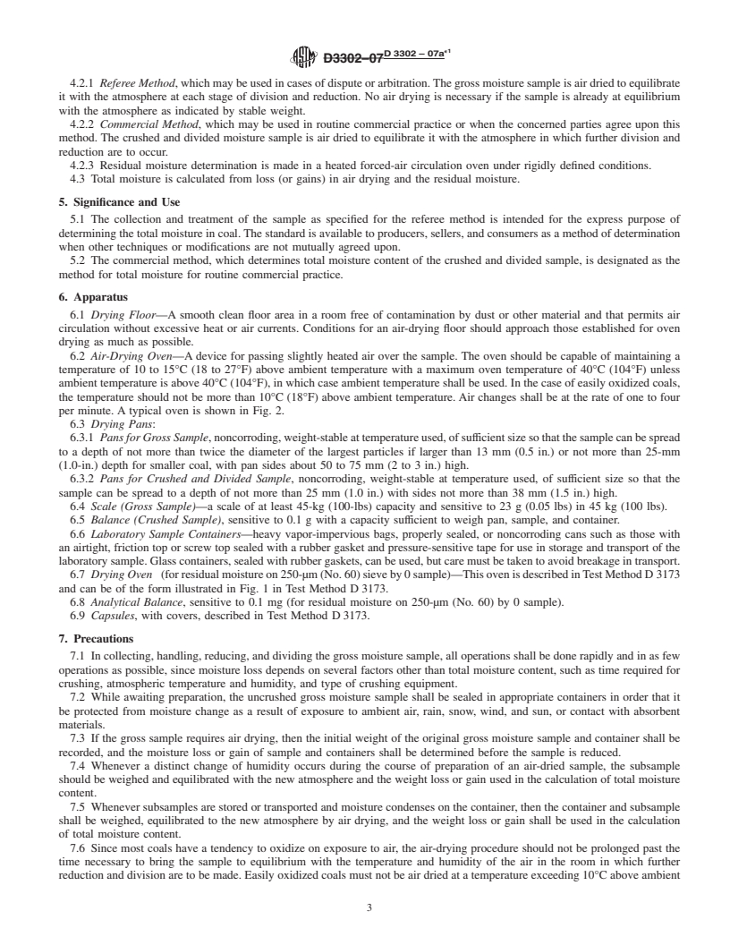 REDLINE ASTM D3302-07ae1 - Standard Test Method for Total Moisture in Coal