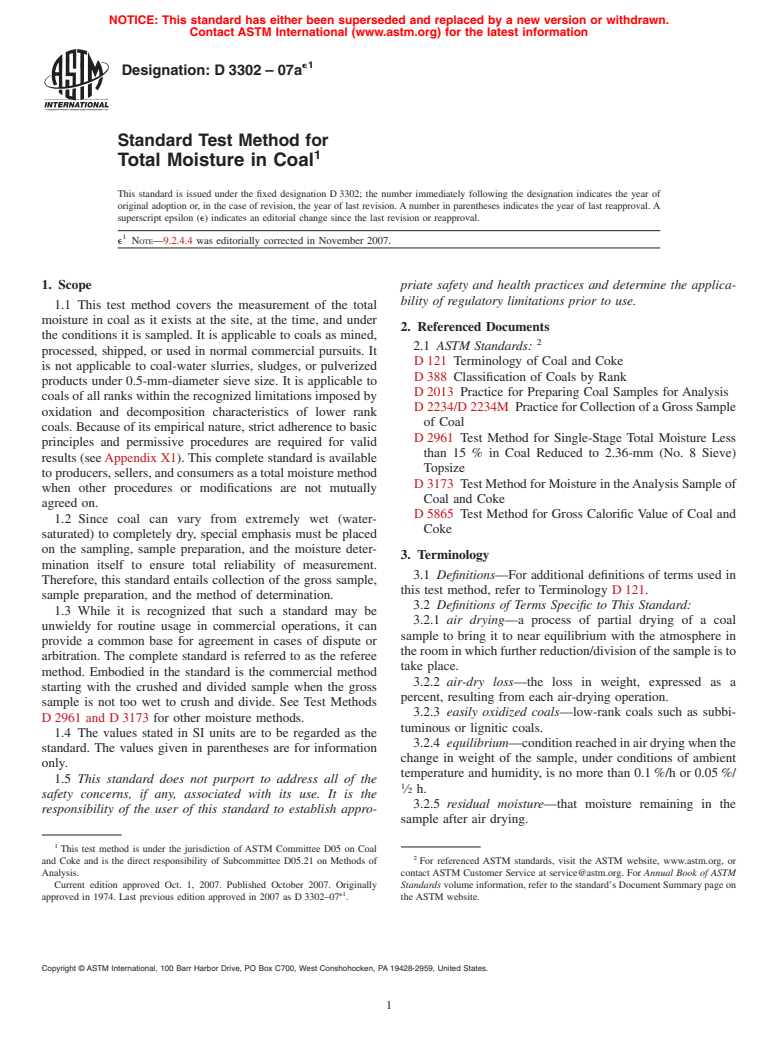 ASTM D3302-07ae1 - Standard Test Method for Total Moisture in Coal