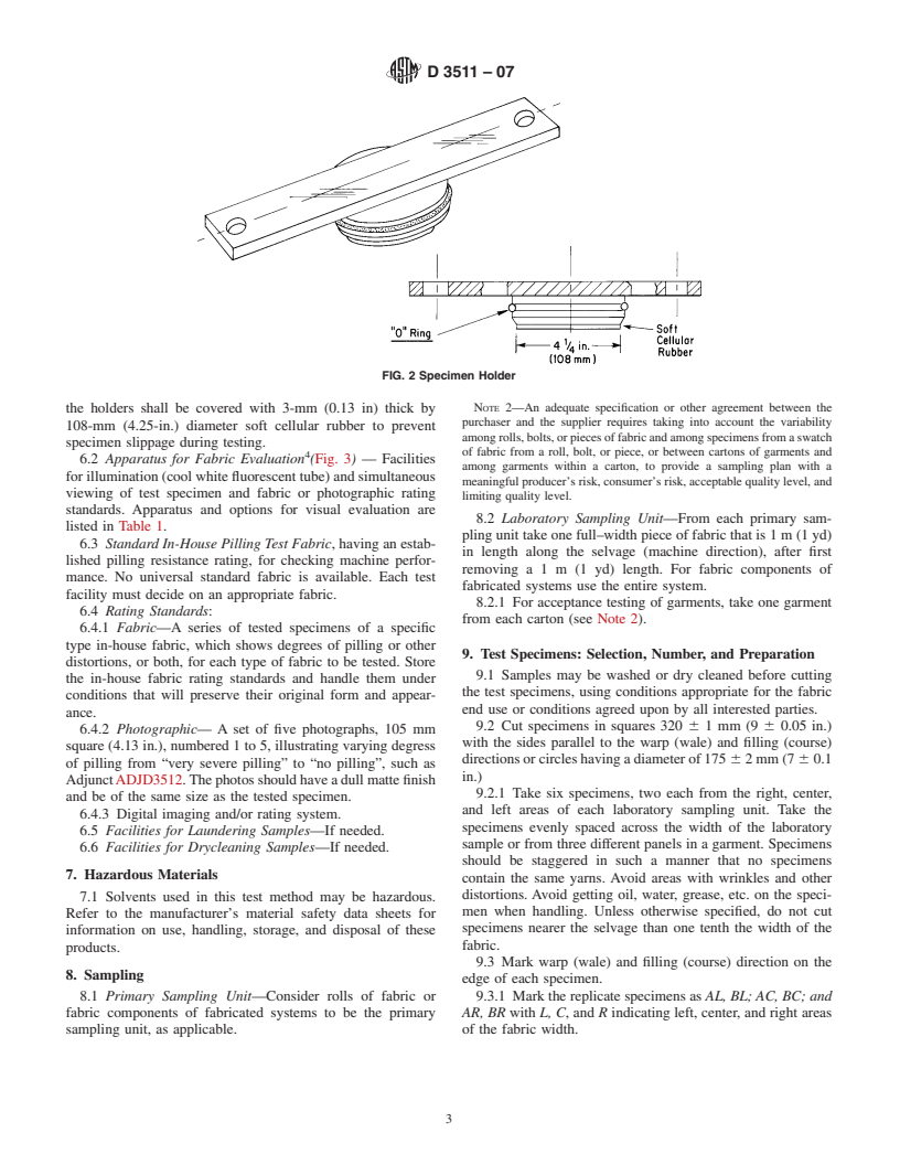 ASTM D3511-07 - Standard Test Method for Pilling Resistance and Other Related Surface Changes of Textile Fabrics: Brush Pilling Tester