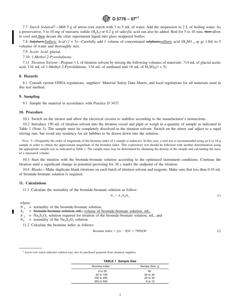 REDLINE ASTM D5776-07e1 - Standard Test Method for Bromine Index of Aromatic Hydrocarbons by Electrometric Titration