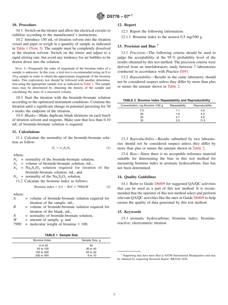 ASTM D5776-07e1 - Standard Test Method for Bromine Index of Aromatic Hydrocarbons by Electrometric Titration