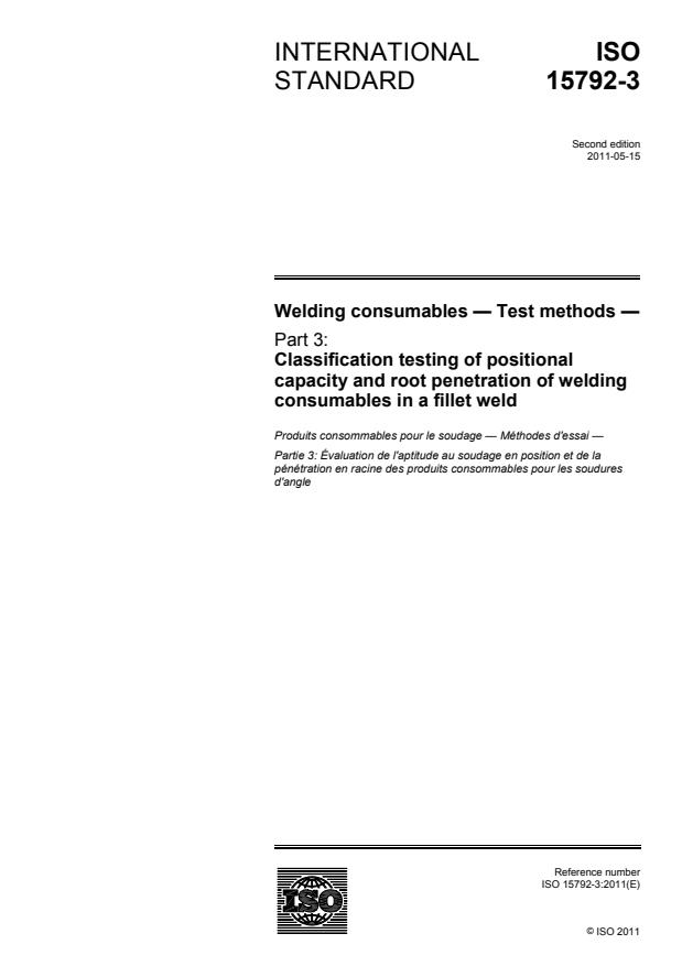 ISO 15792-3:2011 - Welding consumables -- Test methods