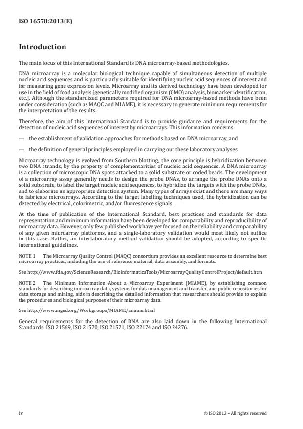 ISO 16578:2013 ISO 16578:2013 - Molecular biomarker analysis -- General definitions and requirements for microarray detection of specific nucleic acid sequences - Page 4 preview