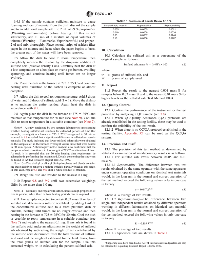 ASTM D874-07 - Standard Test Method for Sulfated Ash from Lubricating Oils and Additives