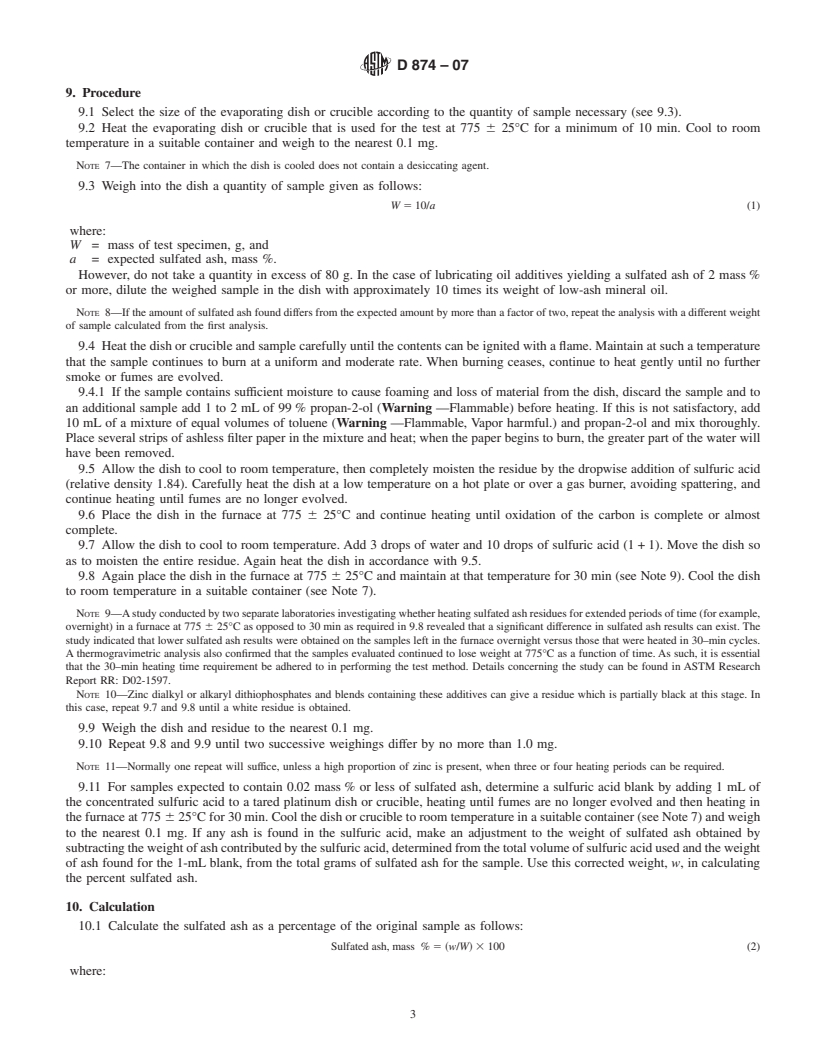 REDLINE ASTM D874-07 - Standard Test Method for Sulfated Ash from Lubricating Oils and Additives