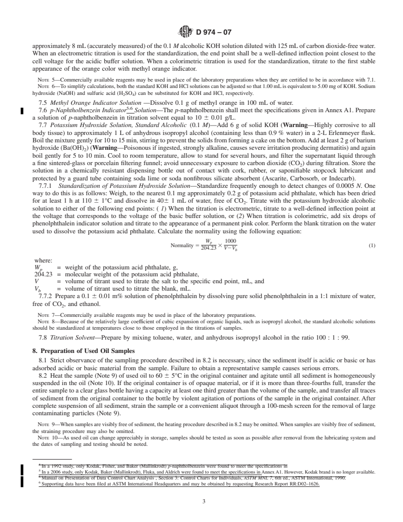 REDLINE ASTM D974-07 - Standard Test Method for Acid and Base Number by Color-Indicator Titration