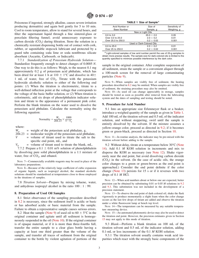 ASTM D974-07 - Standard Test Method for Acid and Base Number by Color-Indicator Titration