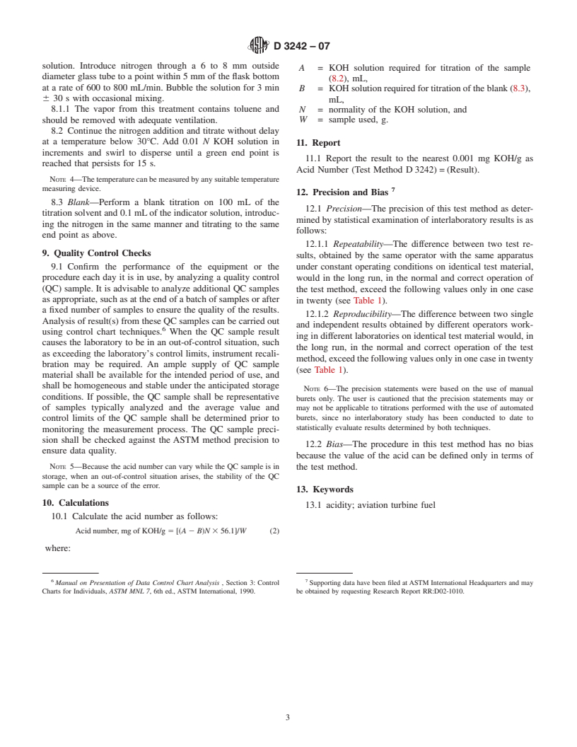 ASTM D3242-07 - Standard Test Method for Acidity in Aviation Turbine Fuel