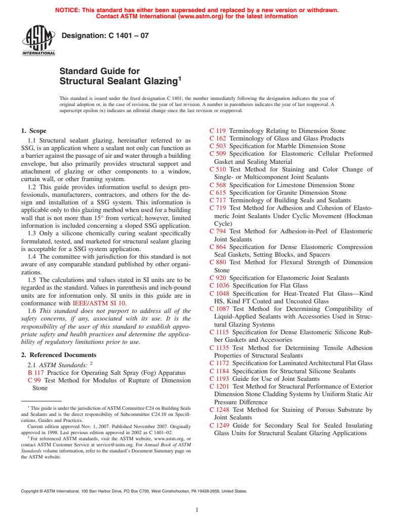 ASTM C1401-07 - Standard Guide for Structural Sealant Glazing