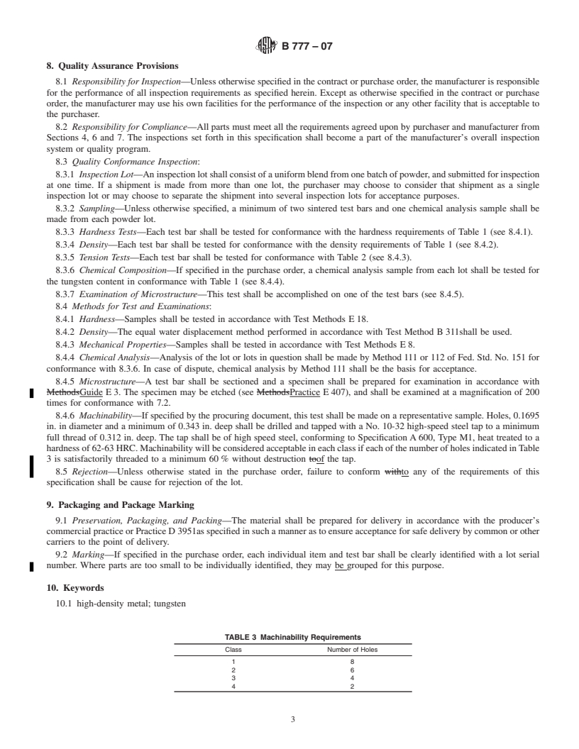 REDLINE ASTM B777-07 - Standard Specification for Tungsten Base, High-Density Metal