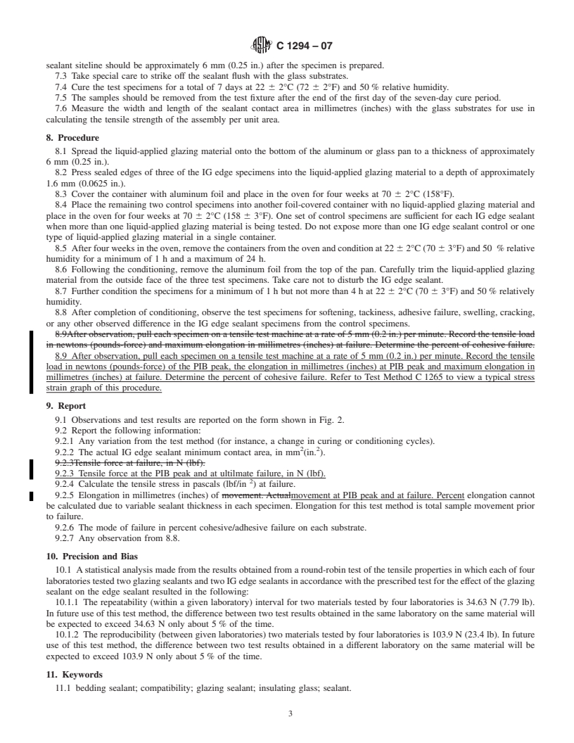 REDLINE ASTM C1294-07 - Standard Test Method for Compatibility of Insulating Glass Edge Sealants with Liquid-Applied Glazing Materials