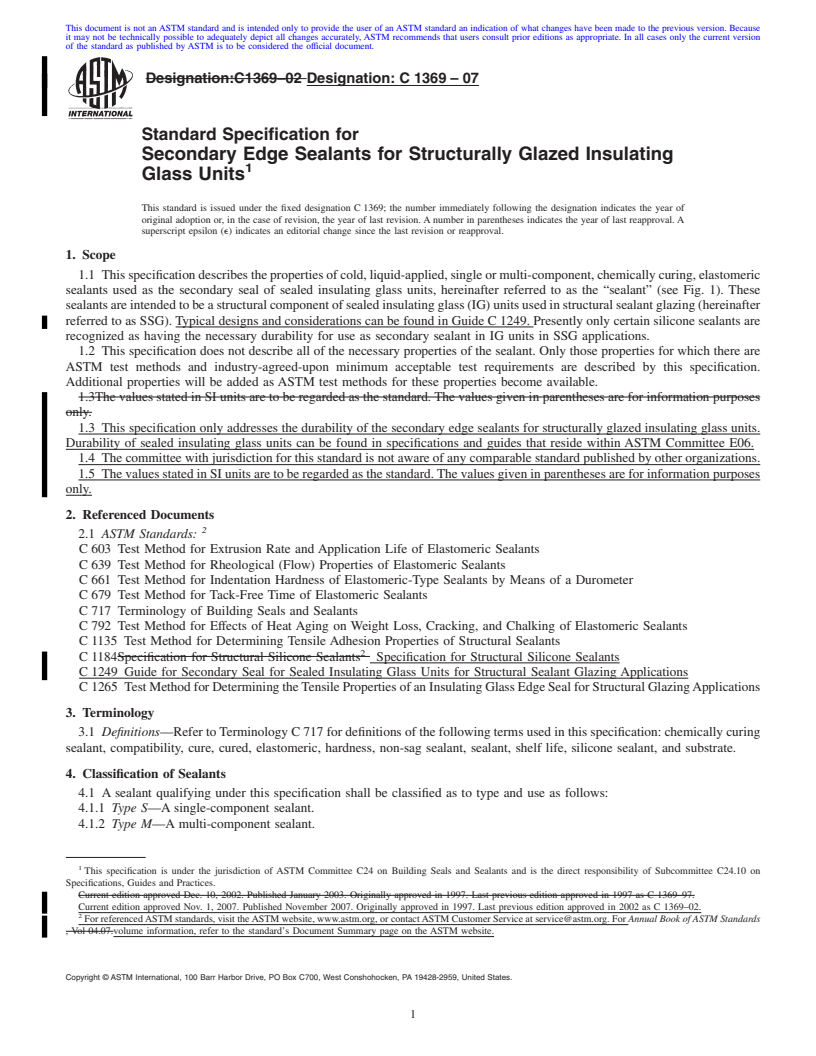 REDLINE ASTM C1369-07 - Standard Specification for Secondary Edge Sealants for Structurally Glazed Insulating Glass Units