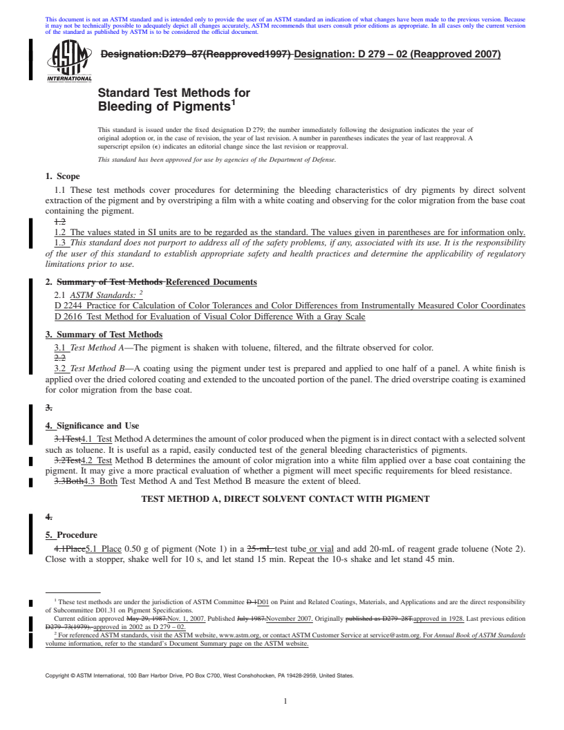 REDLINE ASTM D279-02(2007) - Standard Test Methods for Bleeding of Pigments