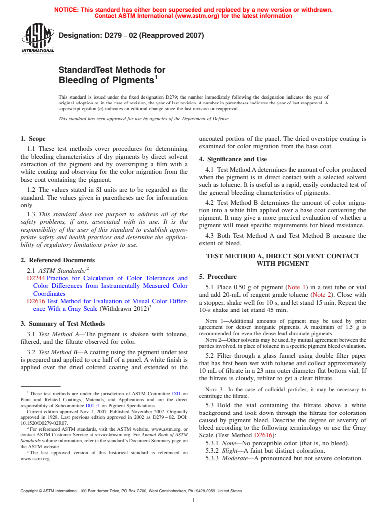 ASTM D279-02(2007) - Standard Test Methods for Bleeding of Pigments