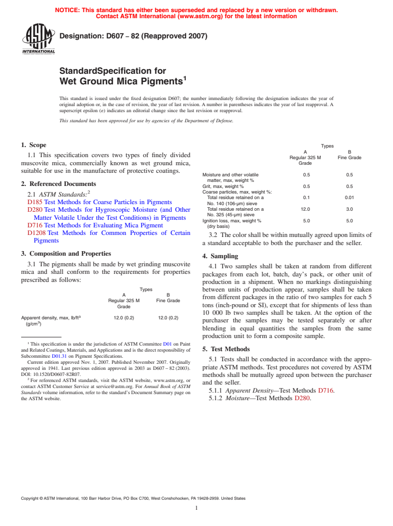 ASTM D607-82(2007) - Standard Specification for Wet Ground Mica Pigments