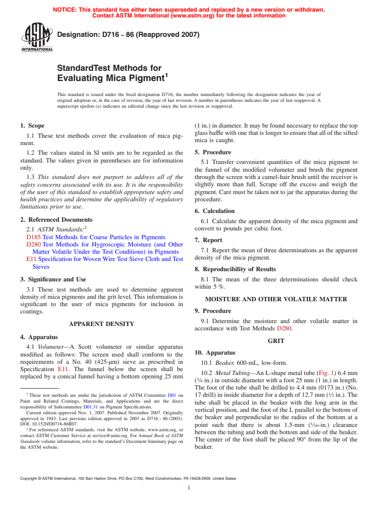 ASTM D716-86(2007) - Standard Test Methods for Evaluating Mica Pigment