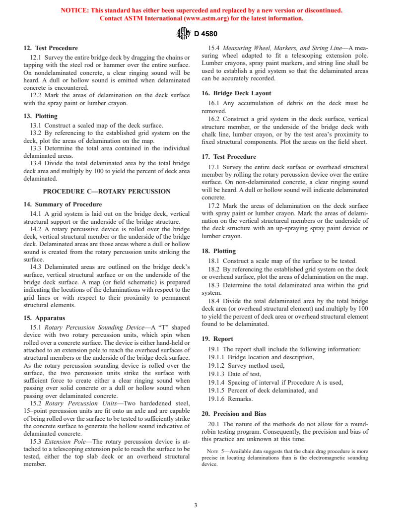 ASTM D4580-02 - Standard Practice for Measuring Delaminations in Concrete Bridge Decks by Sounding