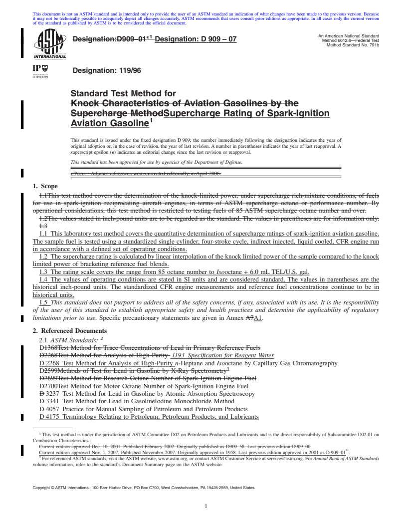 REDLINE ASTM D909-07 - Standard Test Method Supercharge Rating of Spark-Ignition Aviation Gasoline