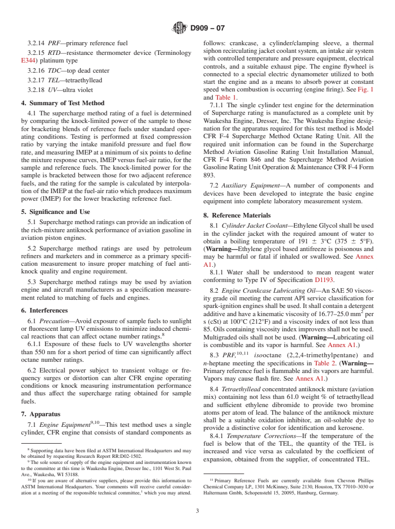 ASTM D909-07 - Standard Test Method Supercharge Rating of Spark-Ignition Aviation Gasoline