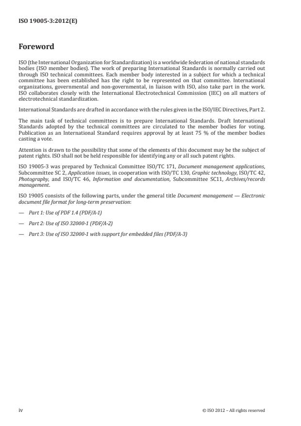 ISO 19005-3:2012 ISO 19005-3:2012 - Document management -- Electronic document file format for long-term preservation - Page 4 preview