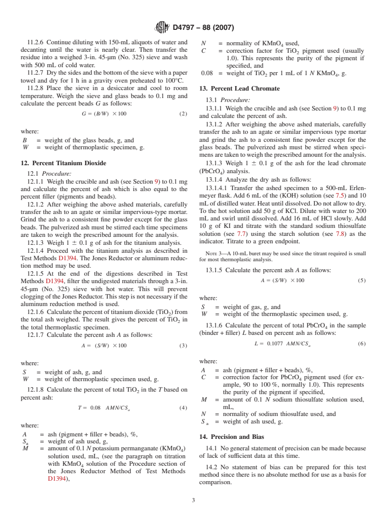 ASTM D4797-88(2007) - Standard Test Methods for Chemical and Gravimetric Analysis of White and Yellow Thermoplastic Traffic Marking Containing Lead Chromate and Titanium Dioxide