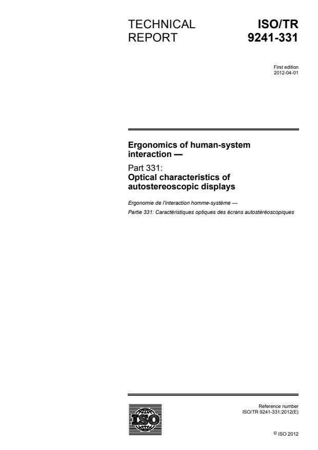 ISO/TR 9241-331:2012 - Ergonomics of human-system interaction