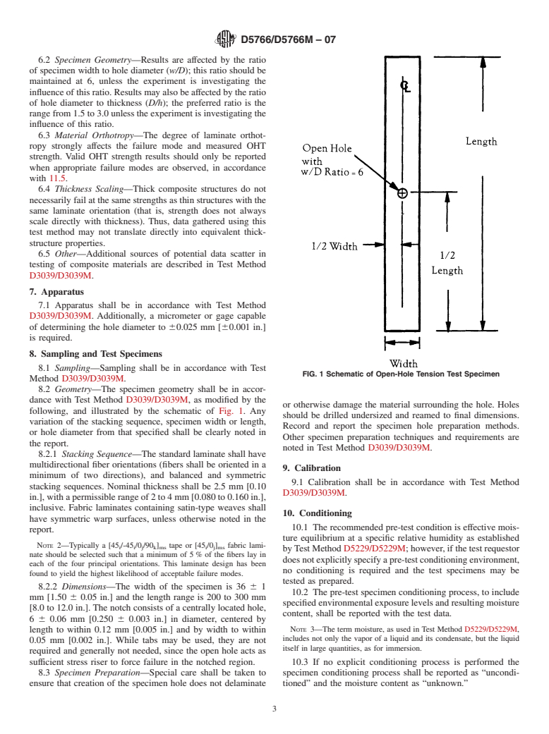 ASTM D5766/D5766M-07 - Standard Test Method for Open-Hole Tensile Strength of Polymer Matrix Composite Laminates