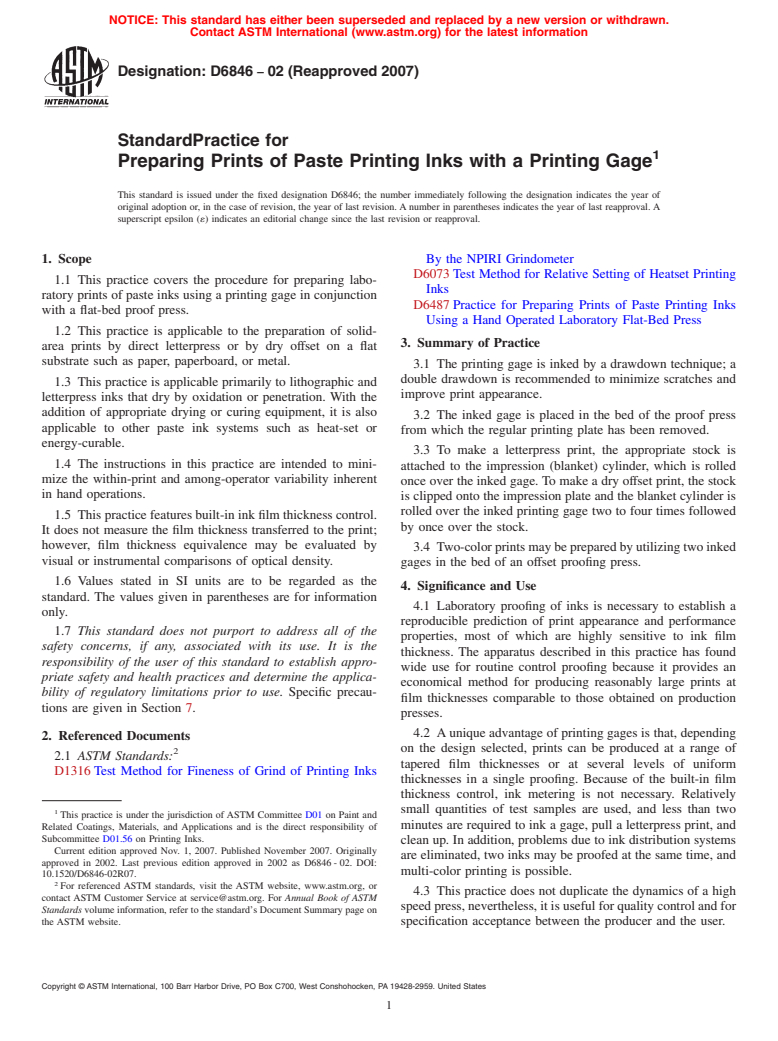 ASTM D6846-02(2007) - Standard Practice for Preparing Prints of Paste Printing Inks with a Printing Gage