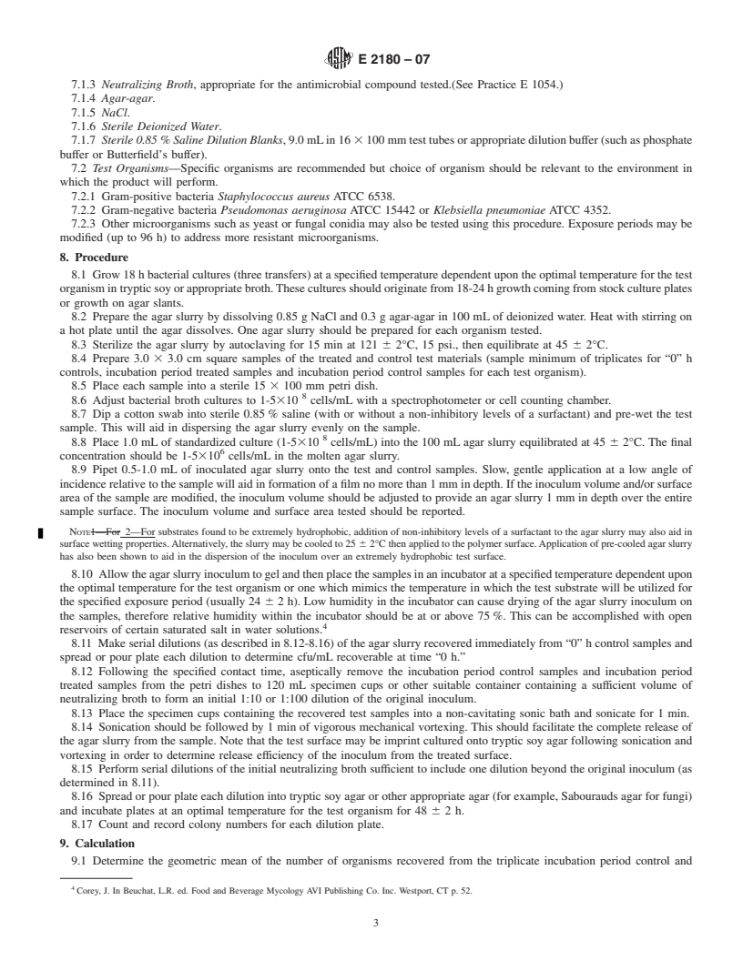 REDLINE ASTM E2180-07 - Standard Test Method for Determining the Activity of Incorporated Antimicrobial Agent(s) In Polymeric or Hydrophobic Materials