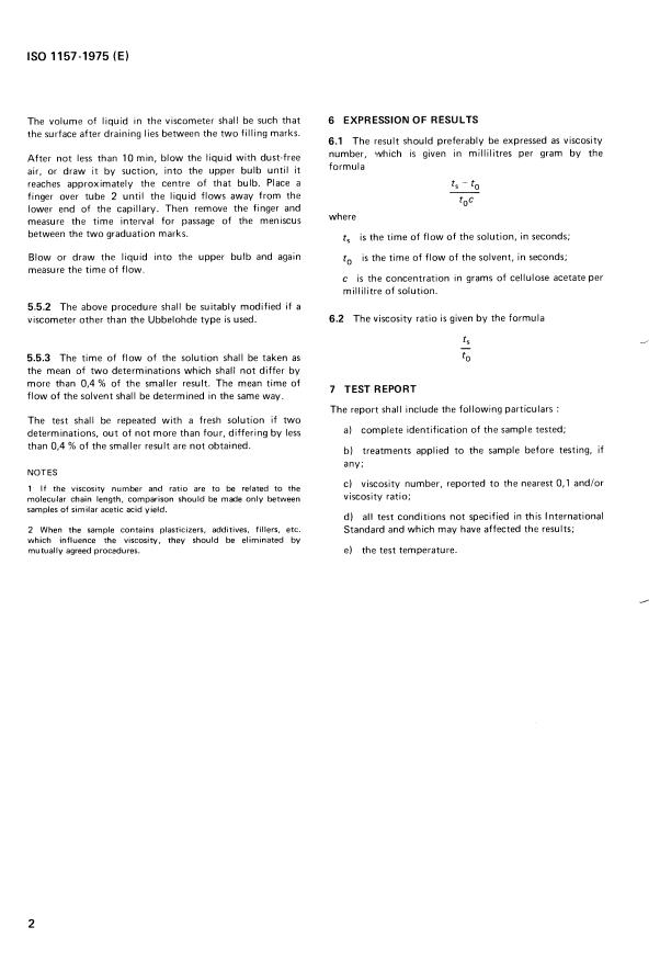 ISO 1157:1975 ISO 1157:1975 - Plastics -- Cellulose acetate in dilute solution -- Determination of viscosity number and viscosity ratio - Page 4 preview