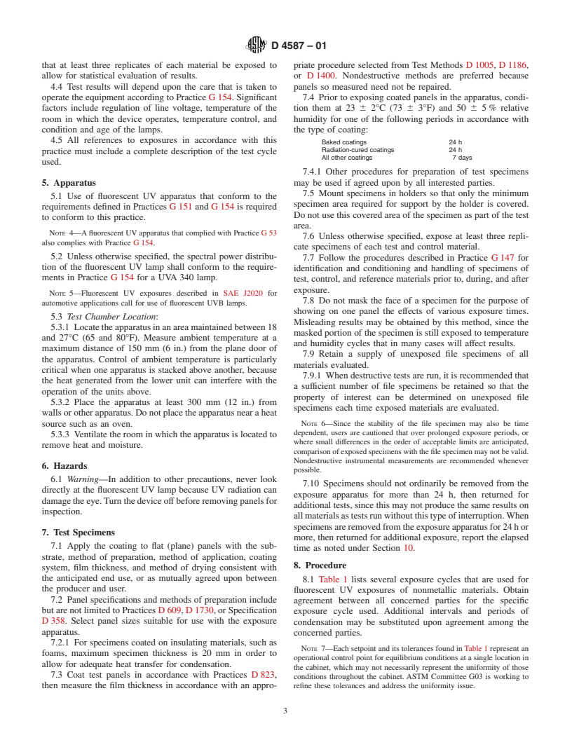 ASTM D4587-01 - Standard Practice for Fluorescent UV-Condensation Exposures of Paint and Related Coatings