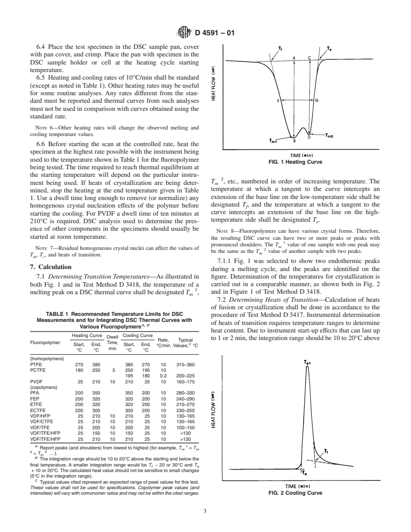 ASTM D4591-01 - Standard Test Method for Determining Temperatures and Heats of Transitions of Fluoropolymers by Differential Scanning Calorimetry