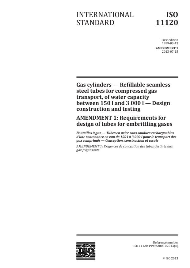 ISO 11120:1999/Amd 1:2013 - Requirements for design of tubes for embrittling gases