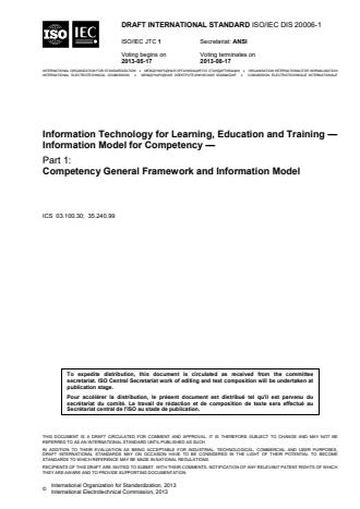 ISO/IEC 20006-1:2014 - Information technology for learning, education and training -- Information model for competency