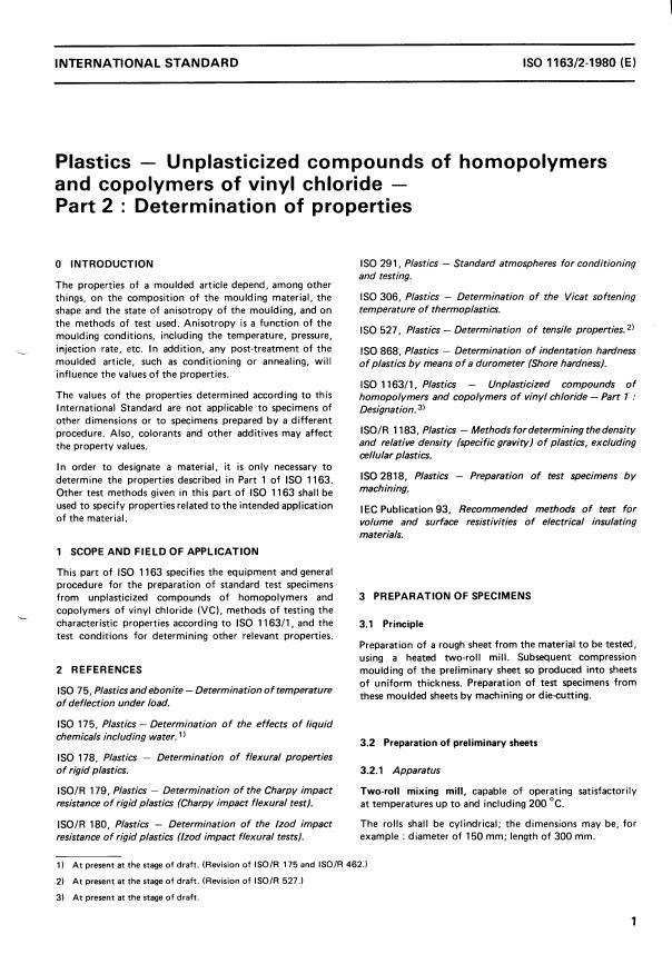 ISO 1163-2:1980 - Plastics -- Unplasticized compounds of homopolymers and copolymers of vinyl chloride