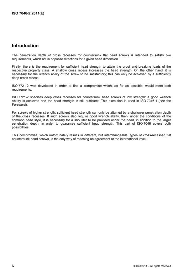 ISO 7046-2:2011 ISO 7046-2:2011 - Countersunk flat head screws (common head style) with type H or type Z cross recess -- Product grade A - Page 4 preview