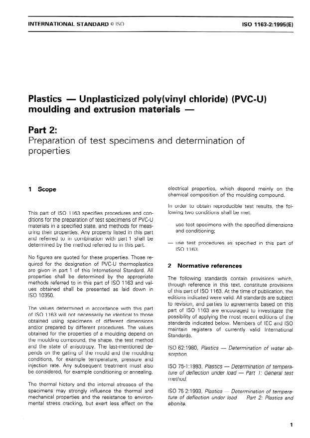 ISO 1163-2:1995 - Plastics -- Unplasticized poly(vinyl chloride) (PVC-U) moulding and extrusion materials