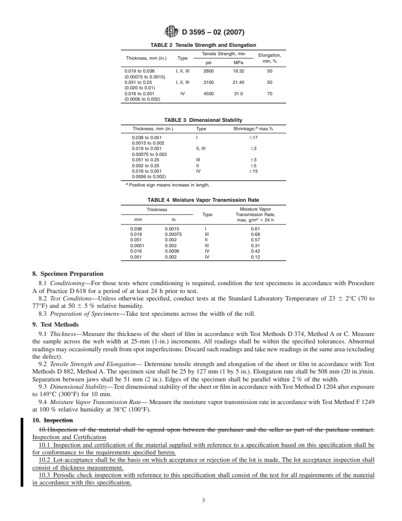 REDLINE ASTM D3595-02(2007) - Standard Specification for Polychlorotrifluoroethylene (PCTFE) Extruded Plastic Sheet and Film
