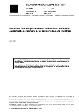 ISO 16678:2014 - Guidelines for interoperable object identification and related authentication systems to deter counterfeiting and illicit trade