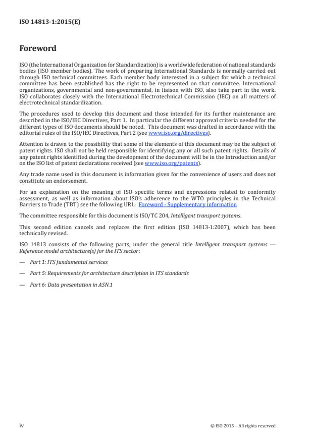 ISO 14813-1:2015 ISO 14813-1:2015 - Intelligent transport systems -- Reference model architecture(s) for the ITS sector - Page 4 preview