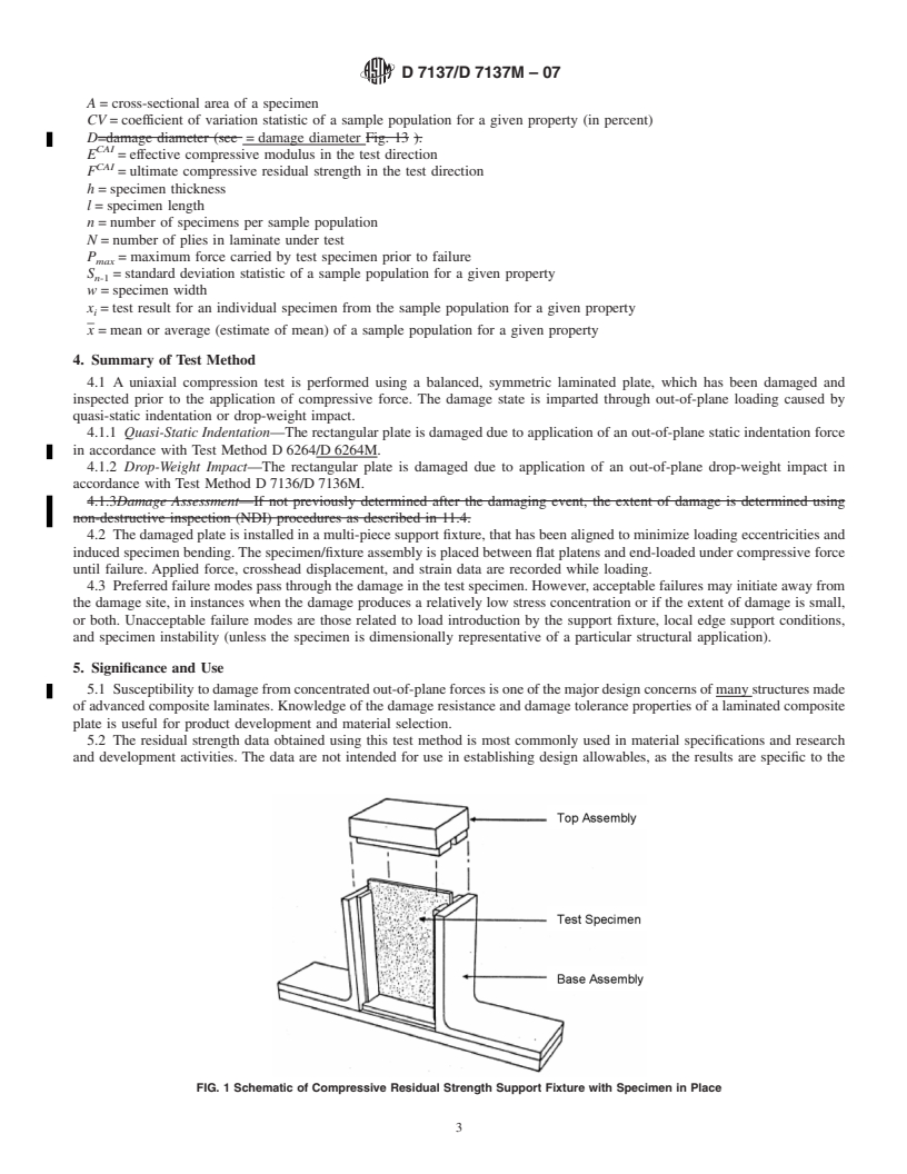 REDLINE ASTM D7137/D7137M-07 - Standard Test Method for Compressive Residual Strength Properties of Damaged Polymer Matrix Composite Plates