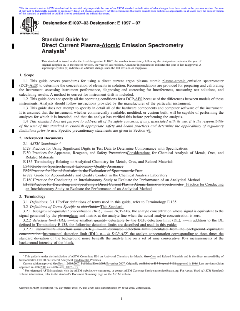 REDLINE ASTM E1097-07 - Standard Guide for Direct Current Plasma-Atomic Emission Spectrometry Analysis