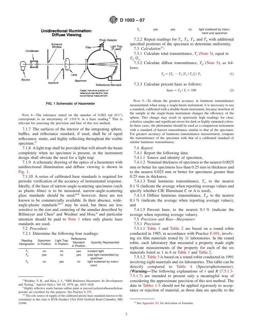 ASTM D1003-07 - Standard Test Method for Haze and Luminous Transmittance of Transparent Plastics