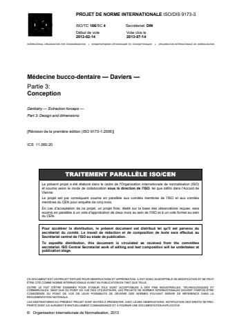 ISO 9173-3:2014 - Médecine bucco-dentaire -- Daviers