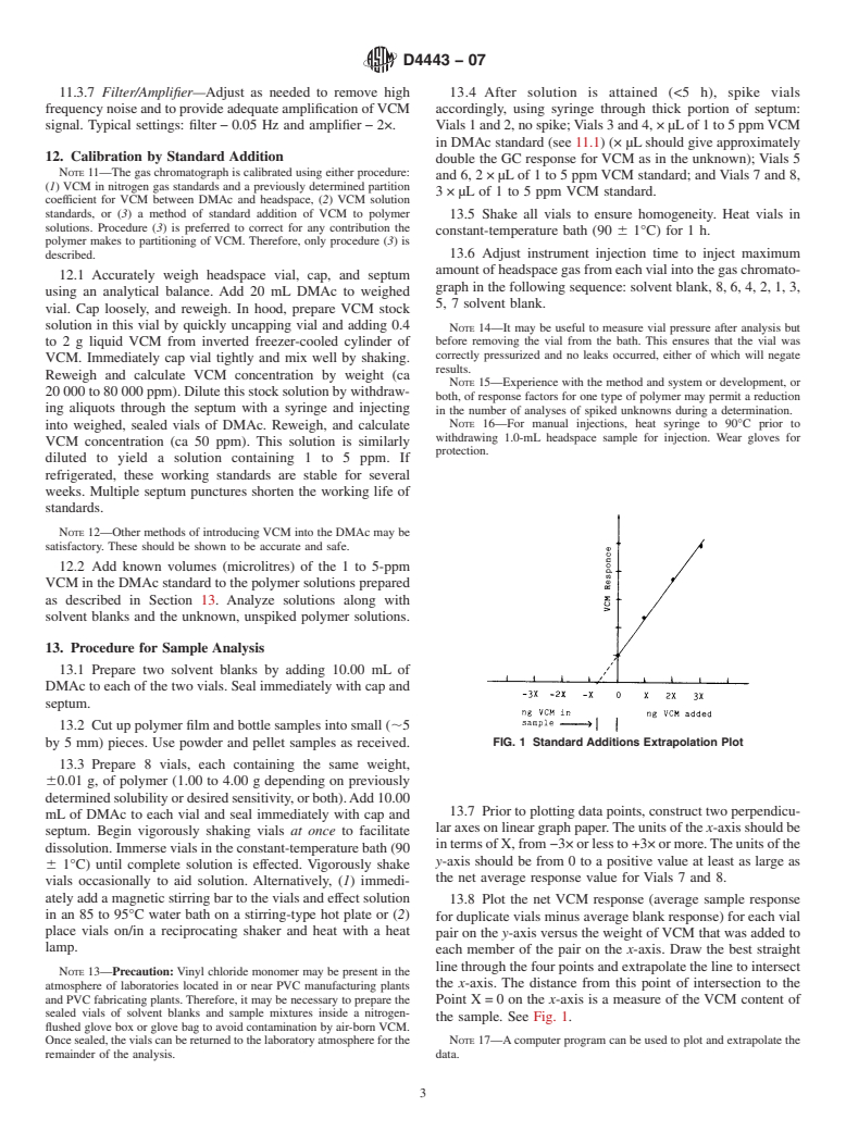 ASTM D4443-07 - Standard Test Method for Determining Residual Vinyl Chloride Monomer Content in PPB Range in Vinyl Chloride Homo- and Co-Polymers by Headspace Gas Chromatography