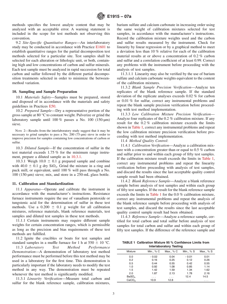 ASTM E1915-07a - Standard Test Methods for Analysis of Metal Bearing Ores and Related Materials by Combustion Infrared-Absorption Spectrometry