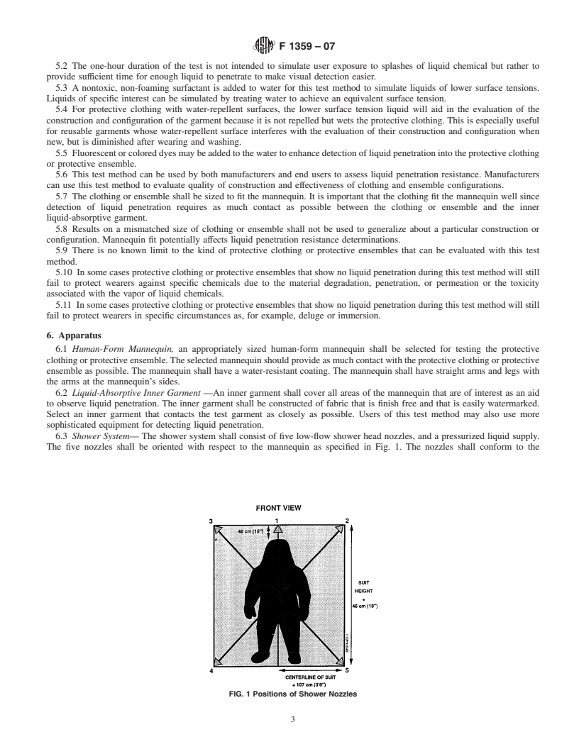 REDLINE ASTM F1359-07 - Standard Test Method for Liquid Penetration Resistance of Protective Clothing or Protective Ensembles Under a Shower Spray While on a Mannequin