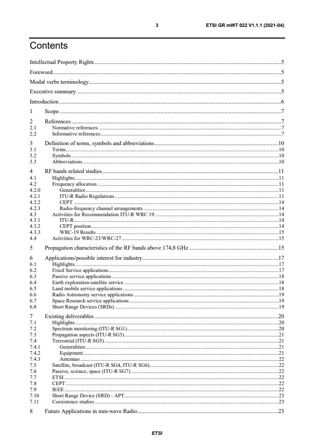 ETSI GR mWT 022 V1.1.1 (2021-04) - Analysis of Spectrum, License Schemes and Network Scenarios in the RF bands above 174,8 GHz