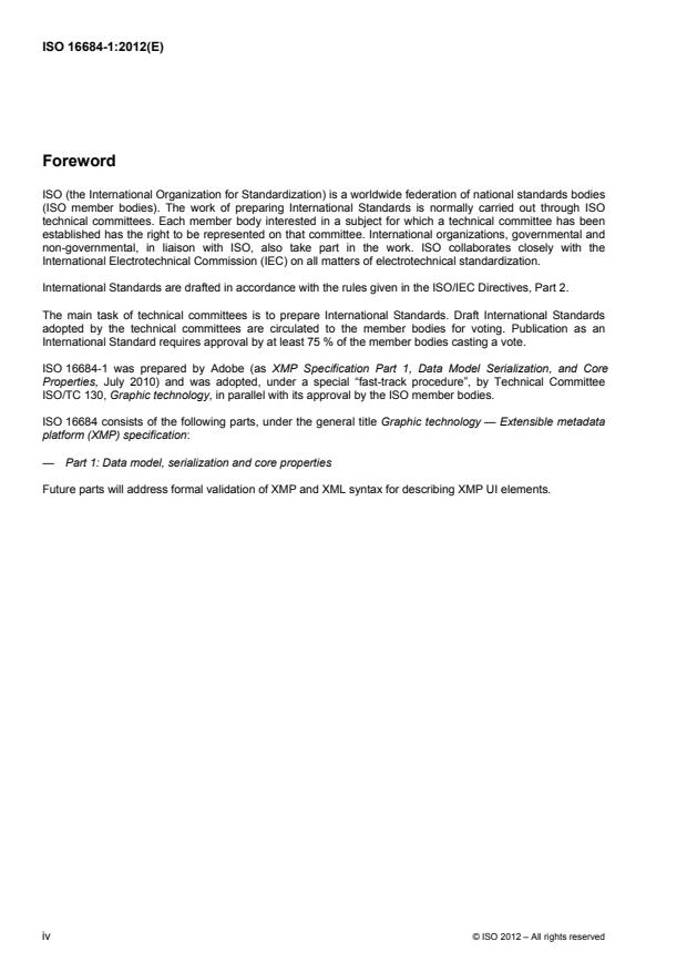 ISO 16684-1:2012 ISO 16684-1:2012 - Graphic technology -- Extensible metadata platform (XMP) specification - Page 4 preview