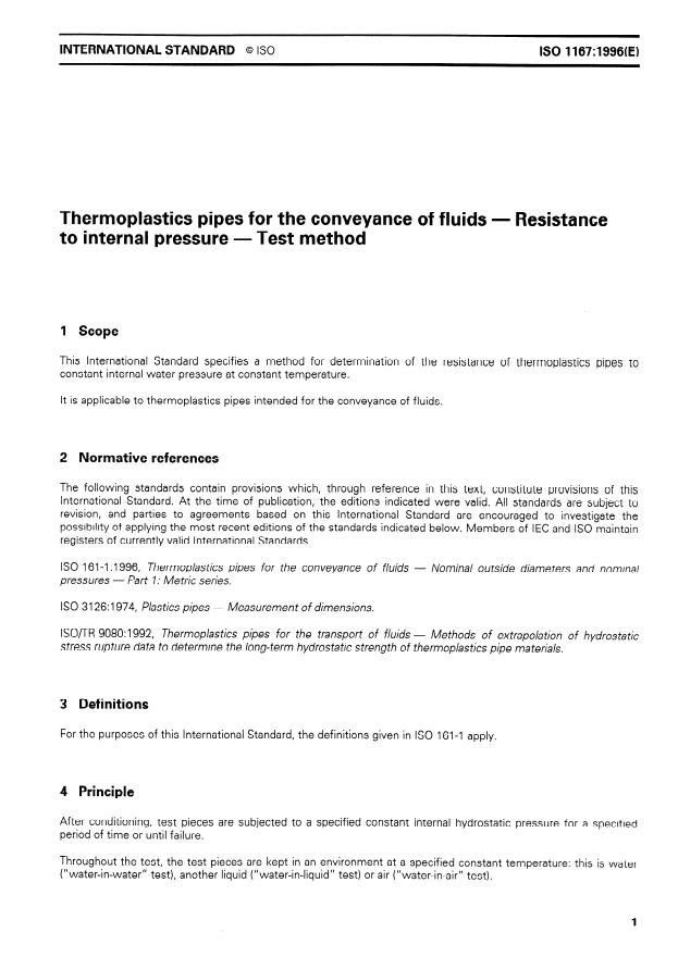 ISO 1167:1996 - Thermoplastics pipes for the conveyance of fluids -- Resistance to internal pressure -- Test method